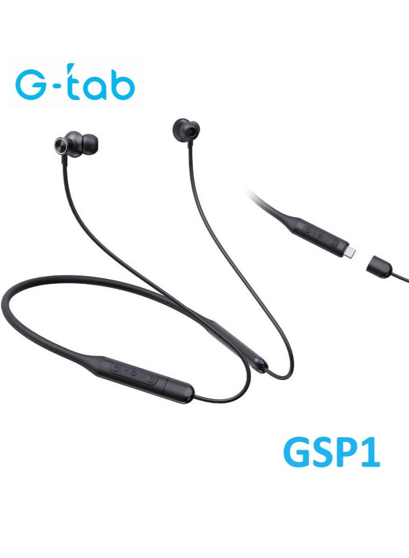 G-Tab Gtab GSP1 Neck Wireless Bluetooth Headphones With Charging Port Balancing Sound and Voice Assistance Black - Image 2