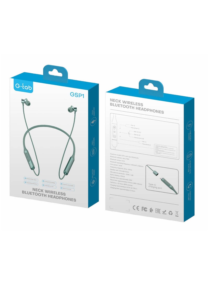 G-Tab Gtab GSP1 Neck Wireless Bluetooth Headphones With Charging Port Balancing Sound and Voice Assistance Black - Image 4