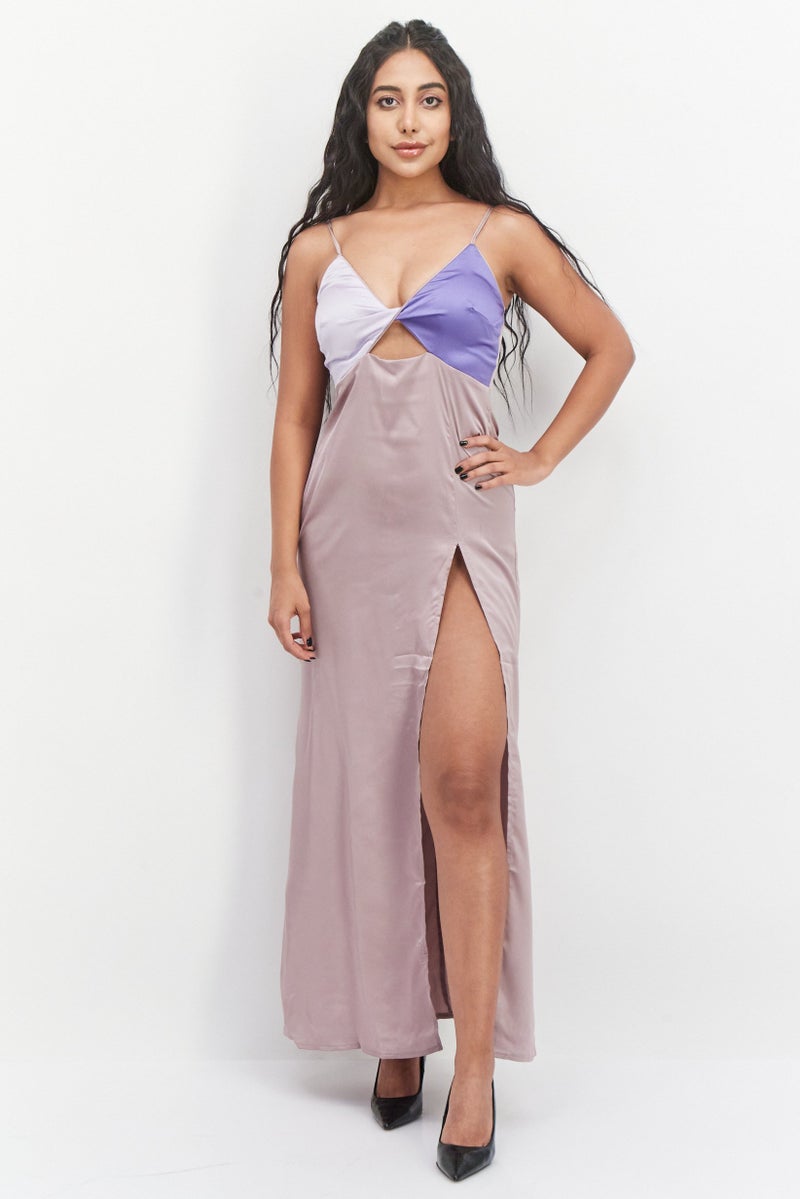 saint genies Women Plain Maxi Dress, Mauve - Image 1