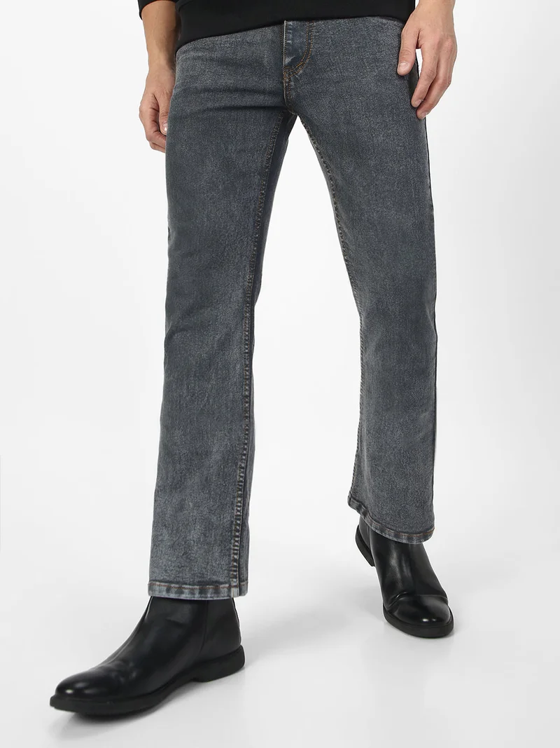 Urbano Fashion Urbano Fashion Men's Grey Washed Bootcut Jeans Stretchable