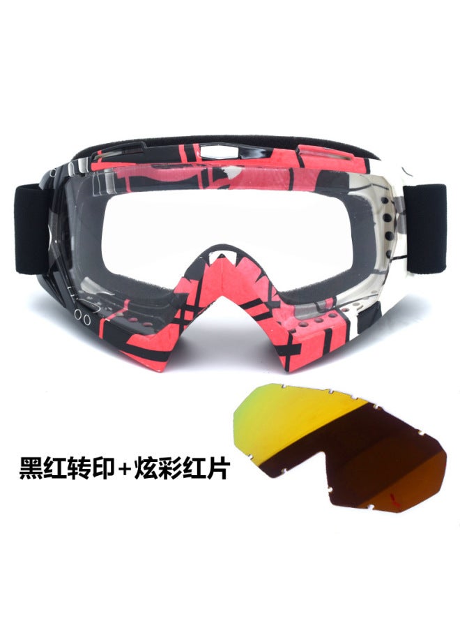 Ktm Off-Road Motorcycle Goggles X600 Windproof Sand Protection, Black and Red Transfer Colorful Red Film