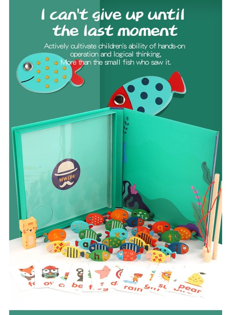 ميكسد لعبة صيد 3 في 1 خشبية مغناطيسية بأحرف أبجدية للأطفال من سن 3 إلى 5 سنوات، ألعاب تعليمية تعليمية لأعياد الميلاد مع أقطاب مغناطيسية - Image 3