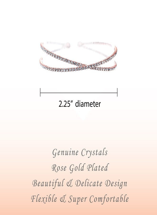 NTLX Crystal Bracelet for Women - Rhinestone Cuff Bracelet - Rose Gold Plated - Flexible & Adjustable - Geometric X Cross Design - Bridal, Wedding, Prom, Party, Pageant, Evening, Casual, Bracelet - with Gift Box - Image 2