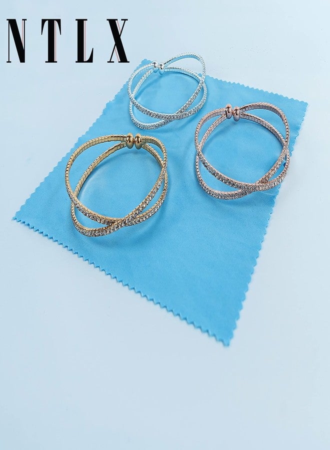NTLX Crystal Bracelet for Women - Rhinestone Cuff Bracelet - Rose Gold Plated - Flexible & Adjustable - Geometric X Cross Design - Bridal, Wedding, Prom, Party, Pageant, Evening, Casual, Bracelet - with Gift Box - Image 5