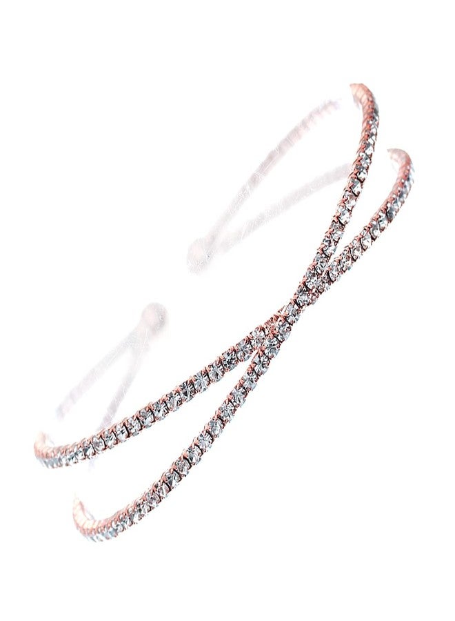 NTLX Crystal Bracelet for Women - Rhinestone Cuff Bracelet - Rose Gold Plated - Flexible & Adjustable - Geometric X Cross Design - Bridal, Wedding, Prom, Party, Pageant, Evening, Casual, Bracelet - with Gift Box - Image 1