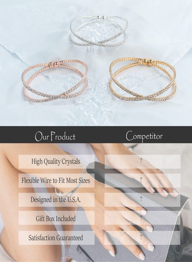 NTLX Crystal Bracelet for Women - Rhinestone Cuff Bracelet - Rose Gold Plated - Flexible & Adjustable - Geometric X Cross Design - Bridal, Wedding, Prom, Party, Pageant, Evening, Casual, Bracelet - with Gift Box - Image 3