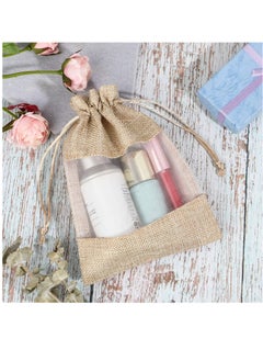 Y&D 50-Pieces 10x14 Cm Linen Burlap Sheer Bag Organza Bag Burlap Bags With Drawstring For Wedding Party Favors Cosmetic Samples Goodies Mesh Pouch (Flaxen)  - Image 5