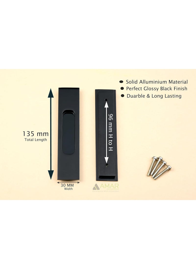 AMAR ENTERPRISE - Amar Enterprise 96 MM Premium Alluminium Glossy Black Concealed Sliding Door Handle Sliding Wardrobe Pull Conceal Handle Cabinet Drawer Conceal Handle 96mm Hole to Hole Pack of 4 - Image 1