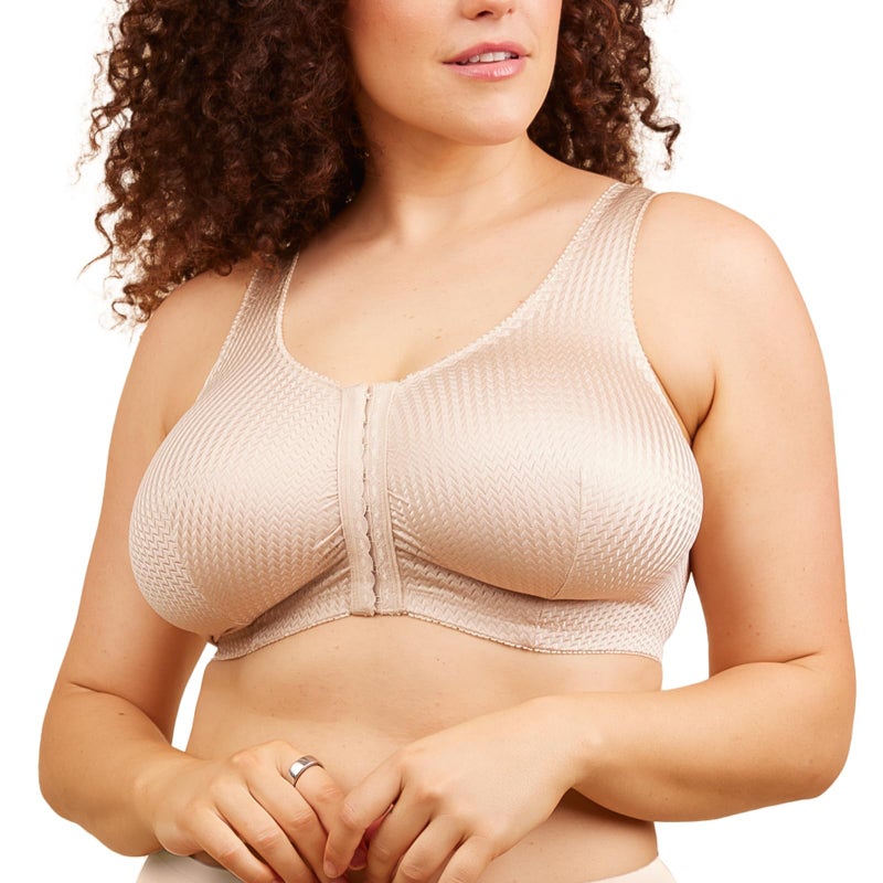 Leading Lady Marlene Front-Closure Wireless Leisure Bra - Comfortable Plus Size Bras For Women (Beige) - Image 1