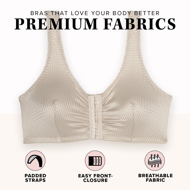 Leading Lady Marlene Front-Closure Wireless Leisure Bra - Comfortable Plus Size Bras For Women (Beige) - Image 5