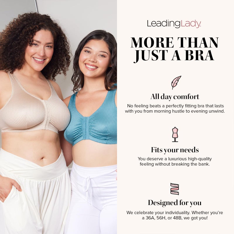 Leading Lady Marlene Front-Closure Wireless Leisure Bra - Comfortable Plus Size Bras For Women (Beige) - Image 3