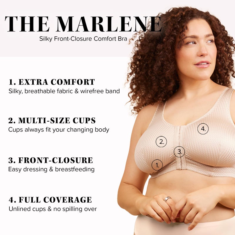 Leading Lady Marlene Front-Closure Wireless Leisure Bra - Comfortable Plus Size Bras For Women (Beige) - Image 2