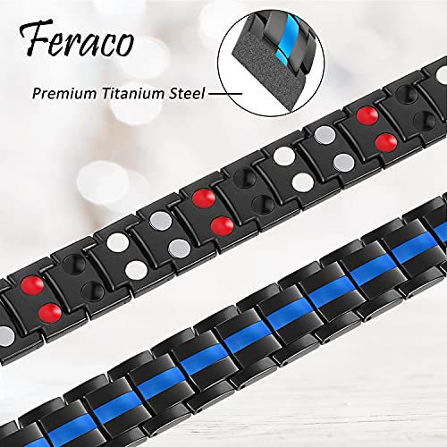 Feraco Mens Magnetic Bracelet Titanium Steel Magnetic Bracelet with Double Row 4 Elements Magnets (Black & Blue) - Image 3