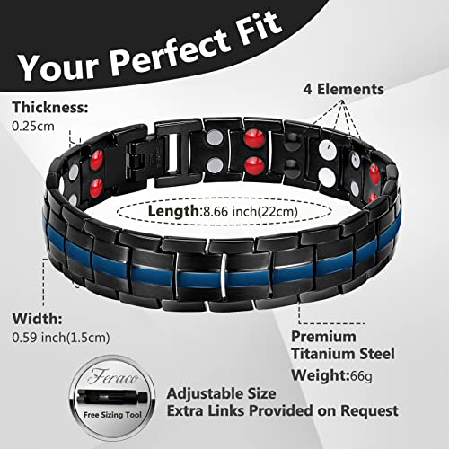 Feraco Mens Magnetic Bracelet Titanium Steel Magnetic Bracelet with Double Row 4 Elements Magnets (Black & Blue) - Image 2