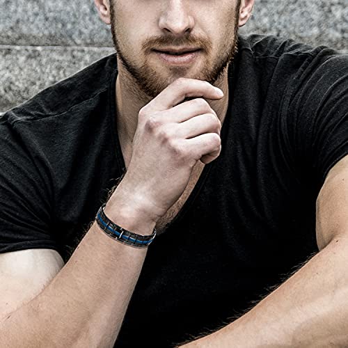 Feraco Mens Magnetic Bracelet Titanium Steel Magnetic Bracelet with Double Row 4 Elements Magnets (Black & Blue) - Image 5