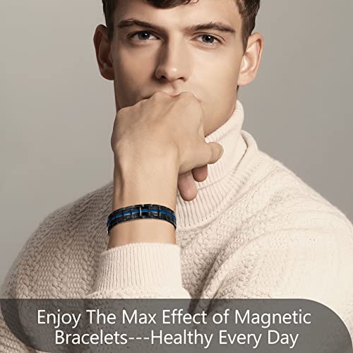 Feraco Mens Magnetic Bracelet Titanium Steel Magnetic Bracelet with Double Row 4 Elements Magnets (Black & Blue) - Image 4