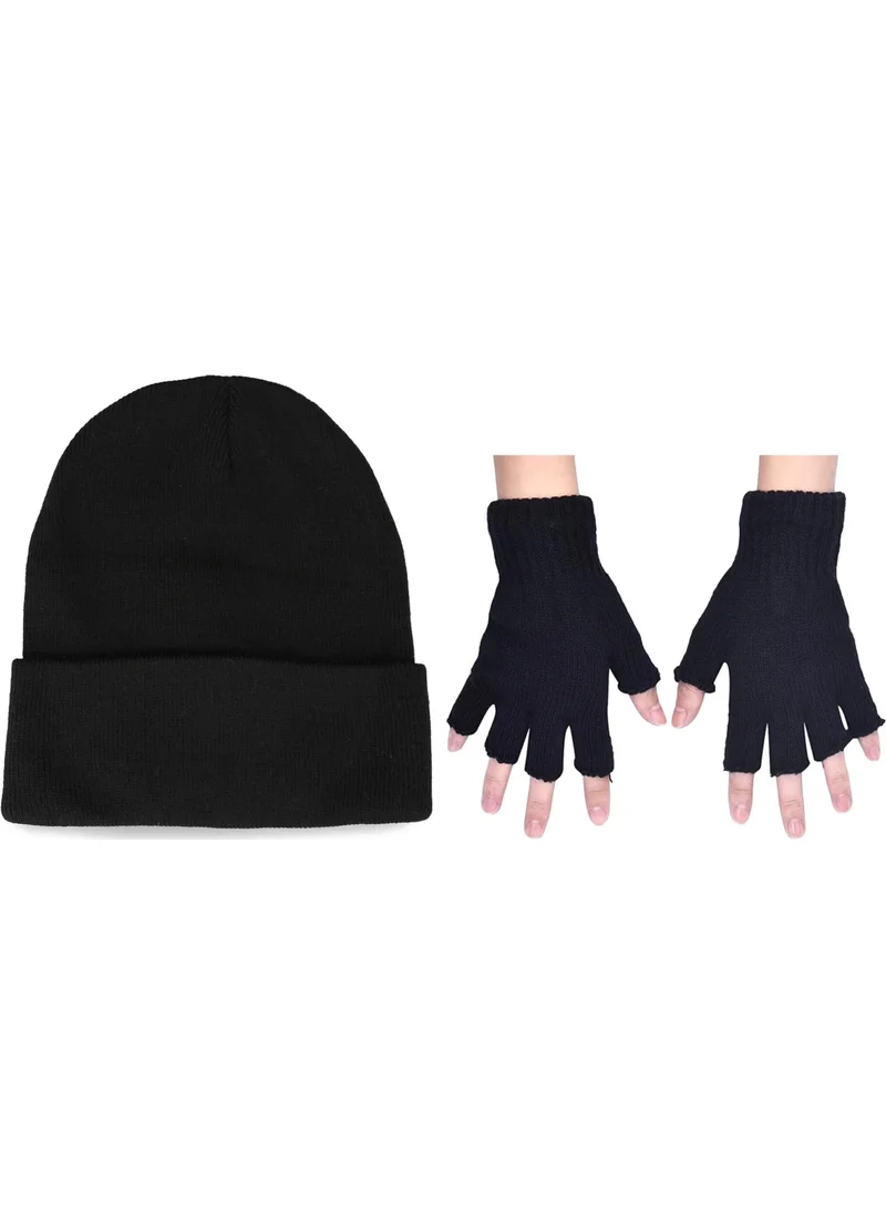 بيليفانتي كولكشن Unisex Cut-Off Gloves & Beret Black Set