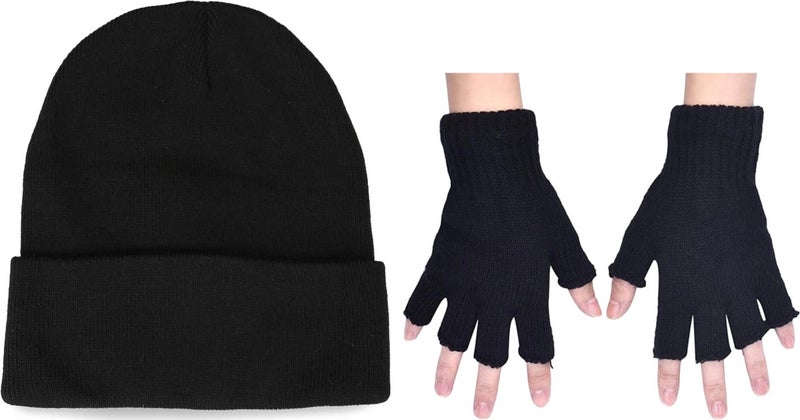 Belifanti Collection Unisex Cut-Off Gloves & Beret Black Set 