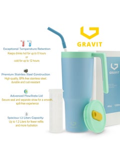 Gravit 1200ml Insulated Tumbler with FlowState Lid and Straw - Portable Quencher Travel Water Bottle with Fruit Infuser - Ideal for Cold Water, Iced Tea, Coffee, Smoothies for Gym (Blue)  - Image 4