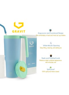 Gravit 1200ml Insulated Tumbler with FlowState Lid and Straw - Portable Quencher Travel Water Bottle with Fruit Infuser - Ideal for Cold Water, Iced Tea, Coffee, Smoothies for Gym (Blue)  - Image 5