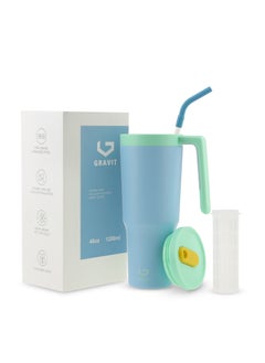 Gravit 1200ml Insulated Tumbler with FlowState Lid and Straw - Portable Quencher Travel Water Bottle with Fruit Infuser - Ideal for Cold Water, Iced Tea, Coffee, Smoothies for Gym (Blue)  - Image 2