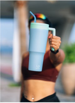 Gravit 1200ml Insulated Tumbler with FlowState Lid and Straw - Portable Quencher Travel Water Bottle with Fruit Infuser - Ideal for Cold Water, Iced Tea, Coffee, Smoothies for Gym (Blue)  - Image 3