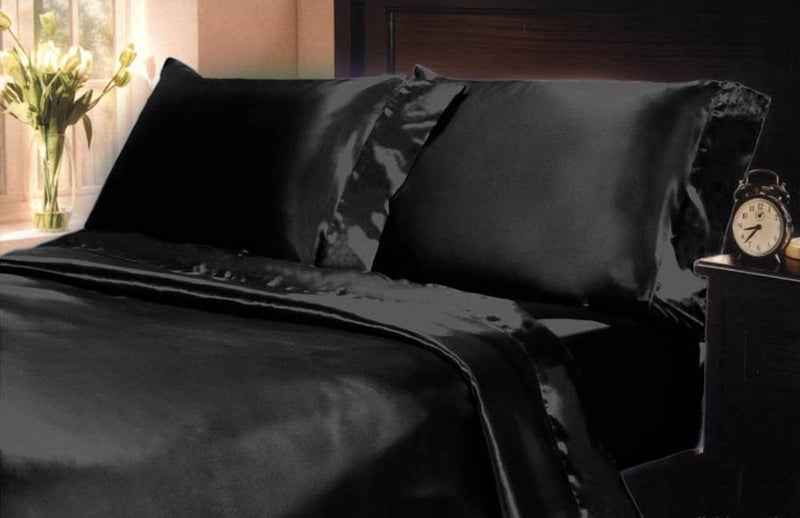 MK Home Mk Collection Twin Soft Silky Satin Solid Black Deep Pocket Sheet Set New - Image 2