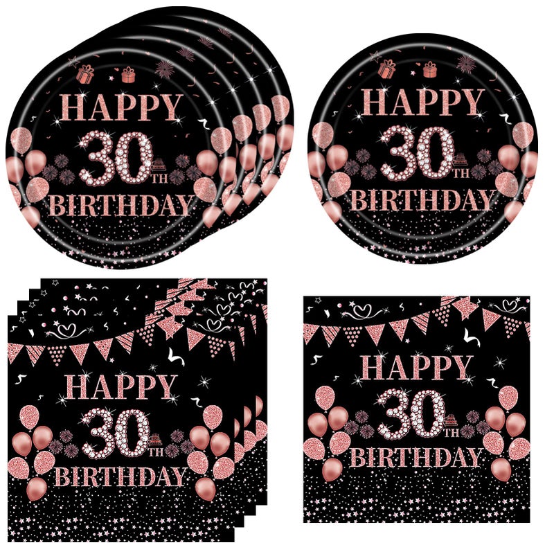 KHAIVI 40 Pcs 30th Birthday Decorations for Her WomenVintage Rose Gold 1996 30 Years Old Birthday Party Decorations Disposable Tableware Kit 30th Birthday Paper Plates and Napkins Set for Girl Ladies Women - Image 2