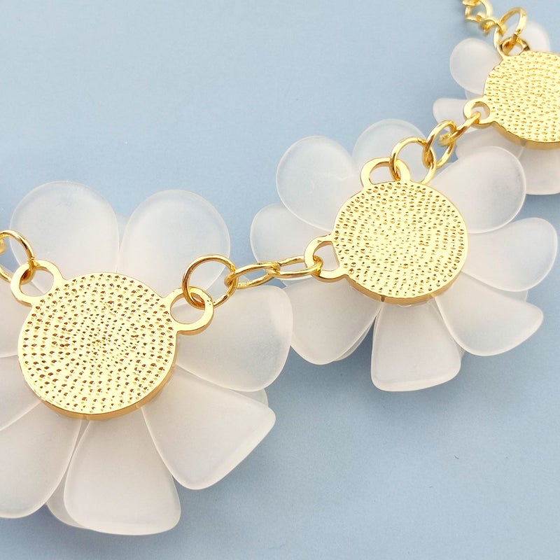 Bocar Acrylic Pendant Collar Flower Statement Choker Necklace for Women(NK-10241-White-set) - Image 4