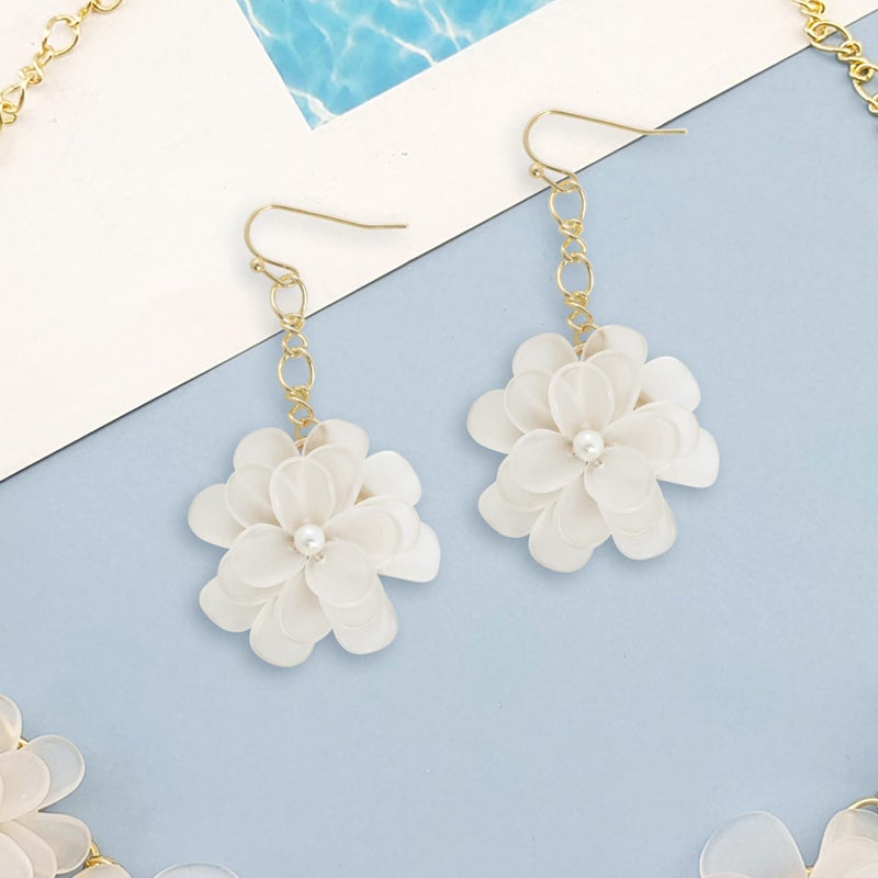 Bocar Acrylic Pendant Collar Flower Statement Choker Necklace for Women(NK-10241-White-set) - Image 5