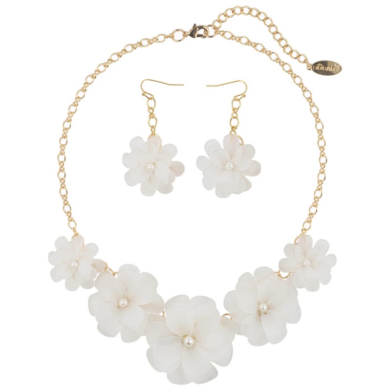 Bocar Acrylic Pendant Collar Flower Statement Choker Necklace for Women(NK-10241-White-set) - Image 1