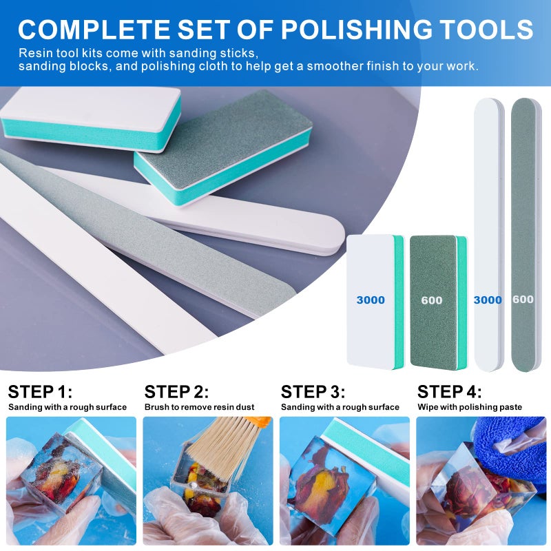 LET'S RESIN Resin Polishing Strips Kit,33Pcs Resin Supplies with Sandpaper,Resin File Kit &Blocks,Scissors,Wooden Brush,Cloth,Resin Tools for Epoxy Resin,Jewelry Making Supplies,Resin Molds - Image 5