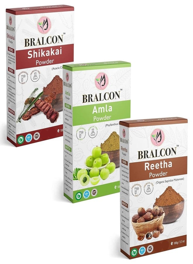 BRALCON Organic Amla Powder, Reetha Powder, Shikakai Powder Combo -300g (100g x 3 Pack)|Reetha Powder, Shikakai Powder for Hair Growth,Hair Conditioner & Cleanser|Amla Powder for Hair Care & Skin Care - Image 1