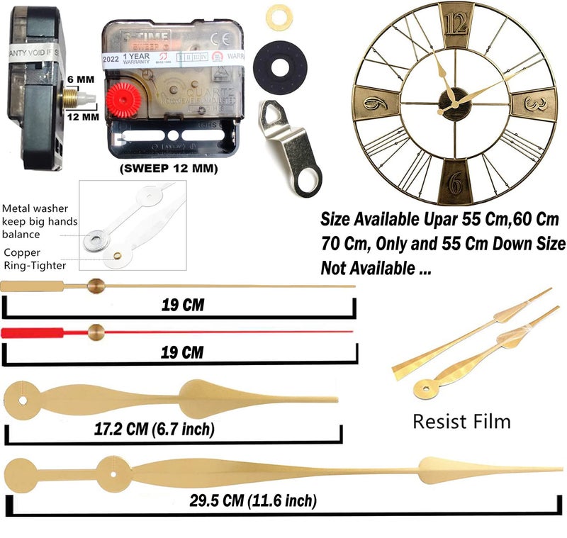 YONOTA ® Plastic A Product of SONAM Quartz Sweep Silent Movement Machine for Analog Wall Clock (Hands house-17.2cm,minuted-29.5cm, second-19cm)(Needle -Gold,red 1) (Made in India 100%) Pack 1 - Image 2