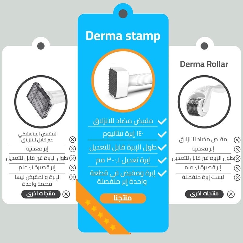 Derma Stamp for Hair Growth & Facial Spa | Titanium Coated Adjustable Needles 0.25mm to 3mm | 140 Microneedling Stamp for Skin Repair, Face, Hair & Beard Growth | Reduces Acne Scars | Safe & - Image 5