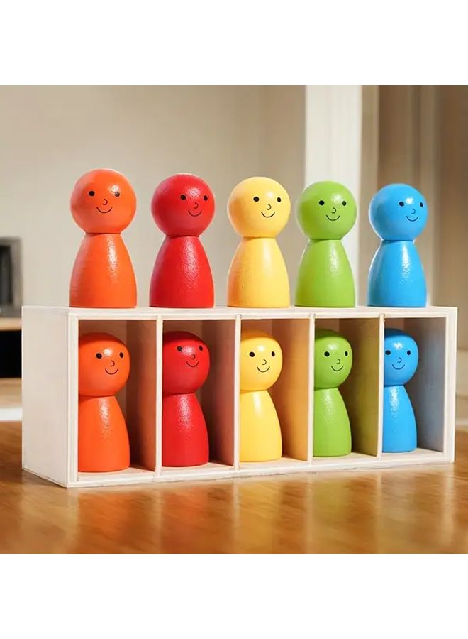 Wooden Box Set With 10 Colorful Mini Figures Guess The Color Education Toy - Image 5
