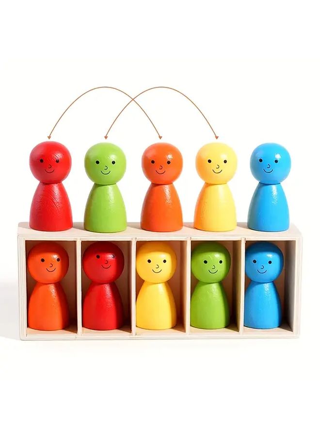 Wooden Box Set With 10 Colorful Mini Figures Guess The Color Education Toy - Image 1