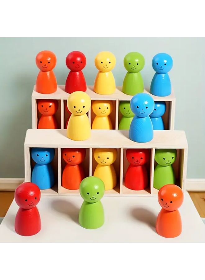 Wooden Box Set With 10 Colorful Mini Figures Guess The Color Education Toy - Image 3