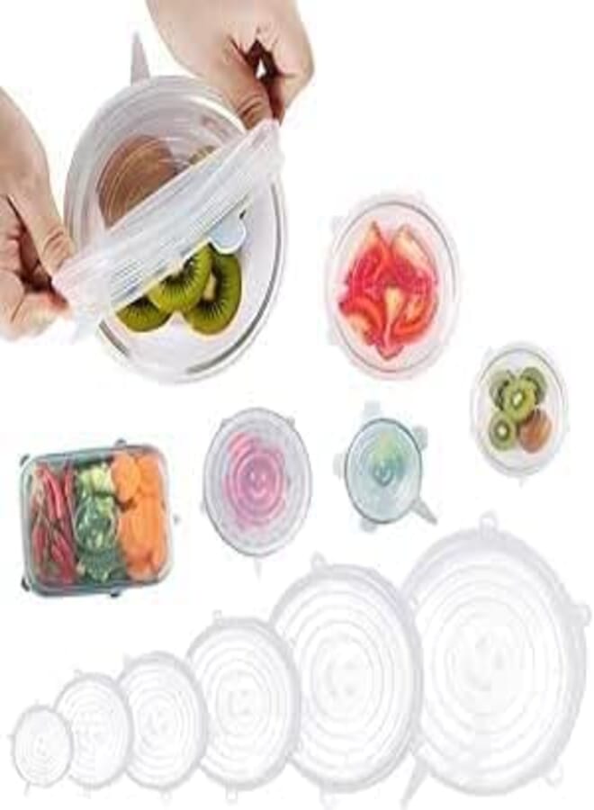 Silicone Stretch Fresh Food Cover Stretch Lids, 6-Pack of Various Sizes (White)