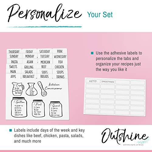 Outshine Premium White Recipe Card Dividers 4x6 with Tabs (Set of 24) | Recipe Box Dividers Made of Thick Cardstock | Includes 28 Adhesive Labels and Printed Cooking Tips | Ideal Kitchen Gift - Image 3