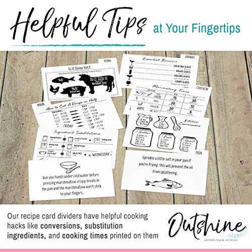 Outshine Premium White Recipe Card Dividers 4x6 with Tabs (Set of 24) | Recipe Box Dividers Made of Thick Cardstock | Includes 28 Adhesive Labels and Printed Cooking Tips | Ideal Kitchen Gift - Image 5