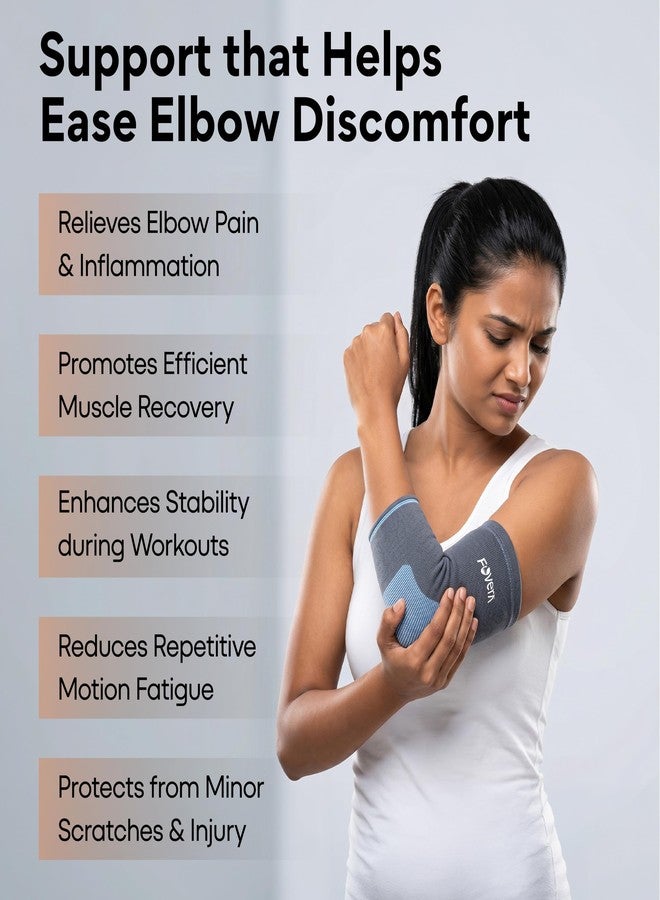 FOVERA Elbow Support Compression Sleeve for Tennis Elbow, Golfer's Elbow, Tendonitis Pain Relief | Ideal for Workout, Tennis, Volleyball, Cricket for Men & Women (Size - M, 1 Pair, Grey) - Image 5