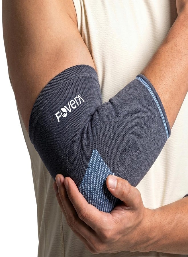 FOVERA Elbow Support Compression Sleeve for Tennis Elbow, Golfer's Elbow, Tendonitis Pain Relief | Ideal for Workout, Tennis, Volleyball, Cricket for Men & Women (Size - M, 1 Pair, Grey) - Image 1