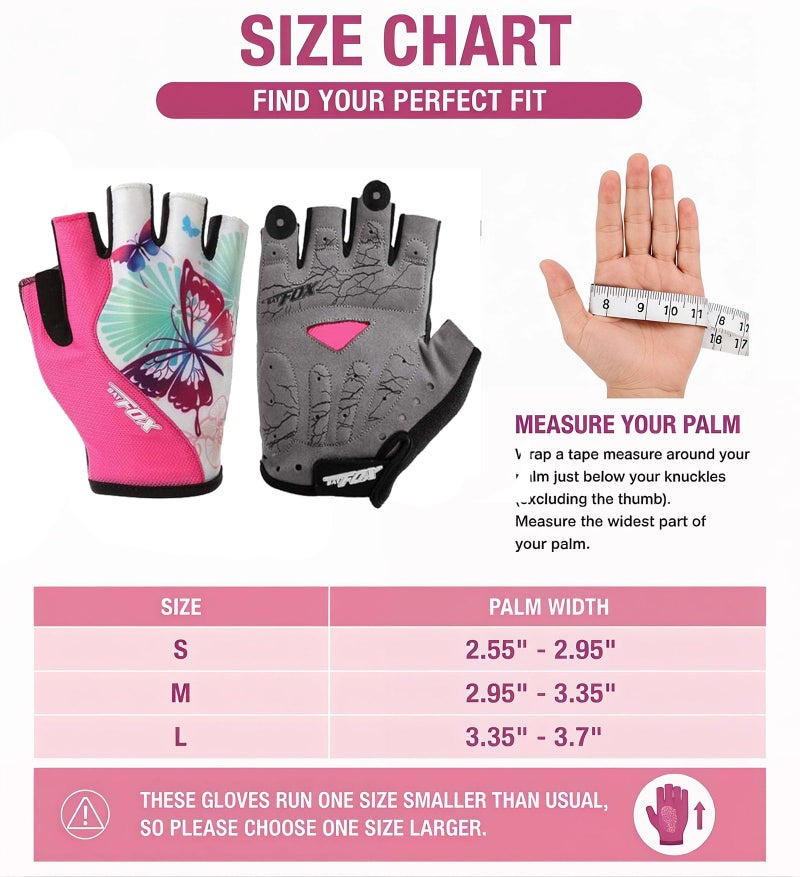 DuShow Women Half Finger Cycling Gloves, Butterfly Pattern Printed with Anti-Slip Shock-Absorbing Pad for Road/Mountain Biking, Gym - Short Fingerless(Pink,S) - Image 4