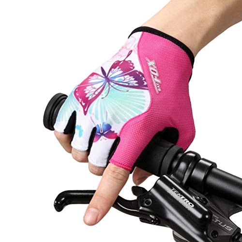 DuShow Women Half Finger Cycling Gloves, Butterfly Pattern Printed with Anti-Slip Shock-Absorbing Pad for Road/Mountain Biking, Gym - Short Fingerless(Pink,S) - Image 5