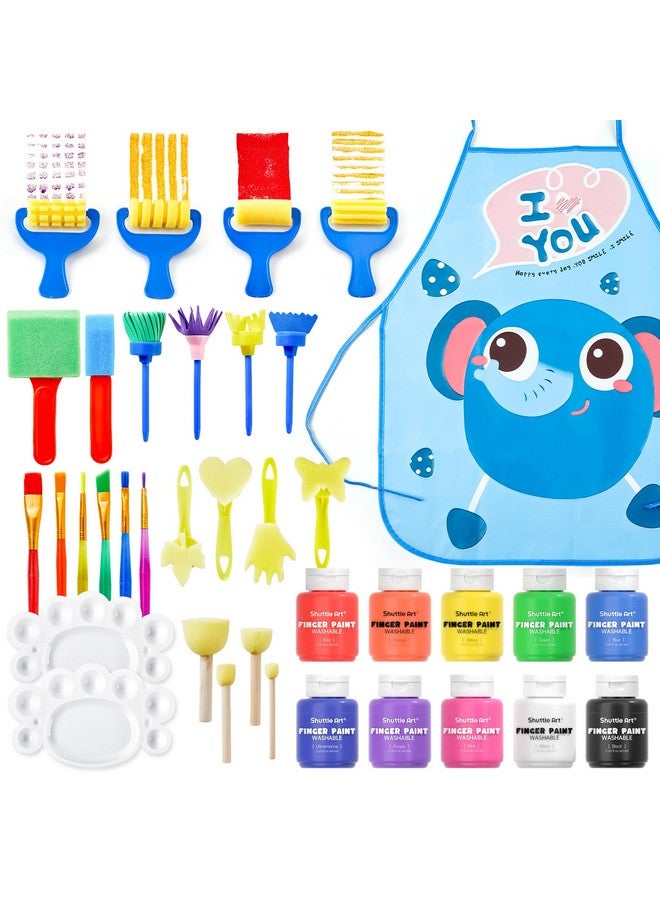 Shuttle Art Kids Washable Finger Paints Set, Shuttle Art 33 Pack Non Toxic Kids Painting Set with 10 Colours (60ml) Finger Paints, Paint Pad, Sponge Paint Brushes, Eco Natural for Children and Toddler - Image 1