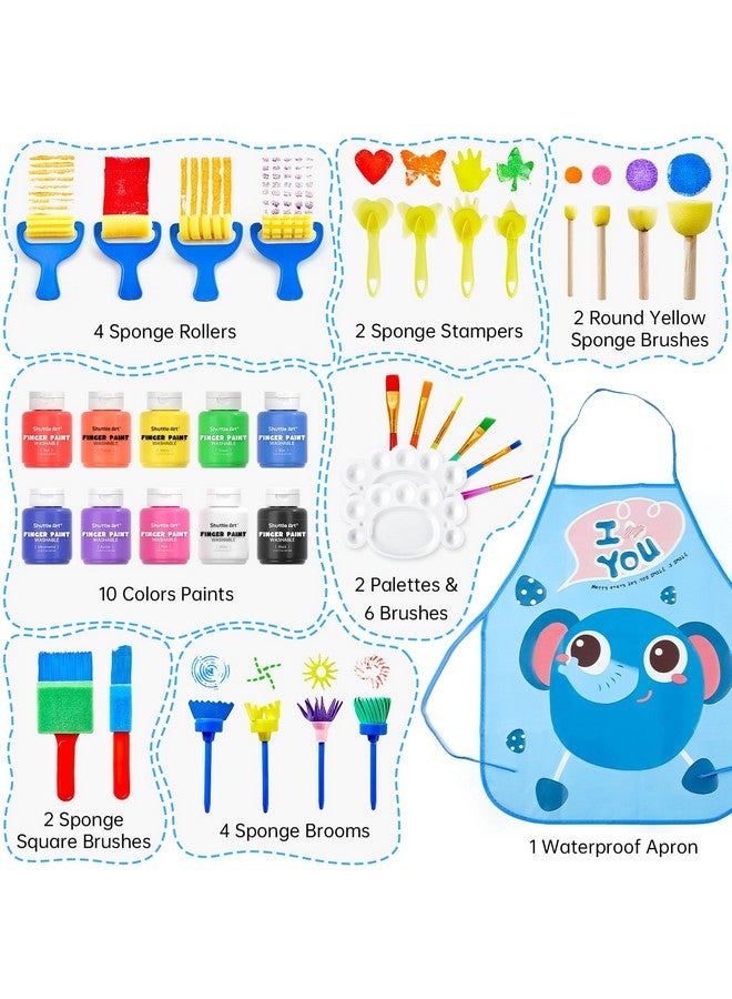 Shuttle Art Kids Washable Finger Paints Set, Shuttle Art 33 Pack Non Toxic Kids Painting Set with 10 Colours (60ml) Finger Paints, Paint Pad, Sponge Paint Brushes, Eco Natural for Children and Toddler - Image 2