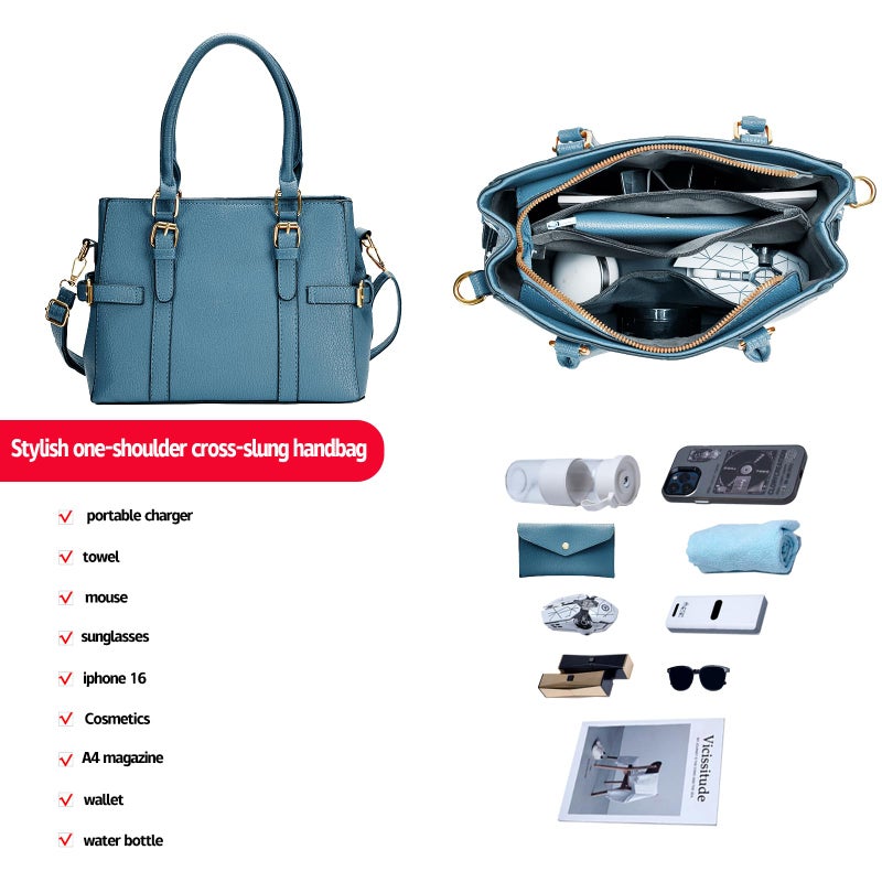 Tigpoy Women's Handbags Fashion Vegan Leather Handbags Purses for women Tote Bag Shoulder Bag Top Handle Satchel Spring Purse (Blue) - Image 3