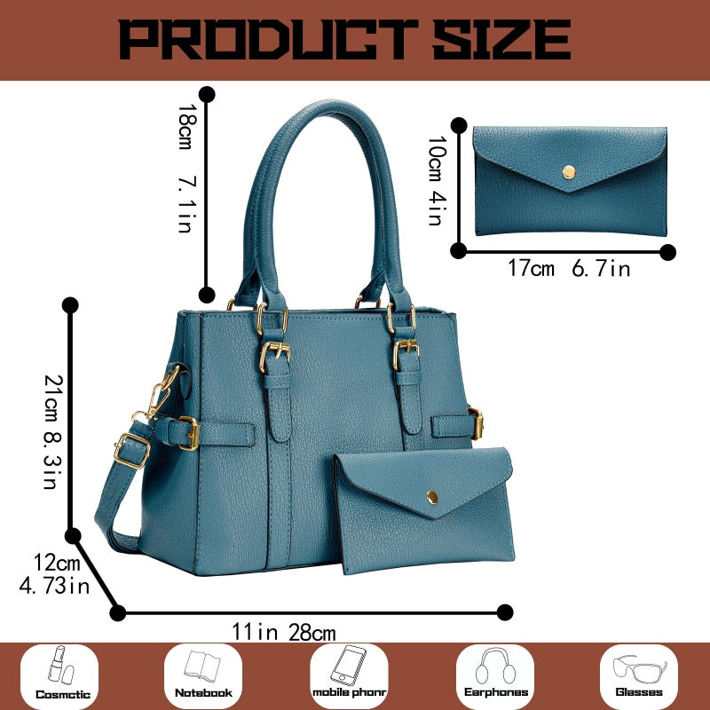 Tigpoy Women's Handbags Fashion Vegan Leather Handbags Purses for women Tote Bag Shoulder Bag Top Handle Satchel Spring Purse (Blue) - Image 5