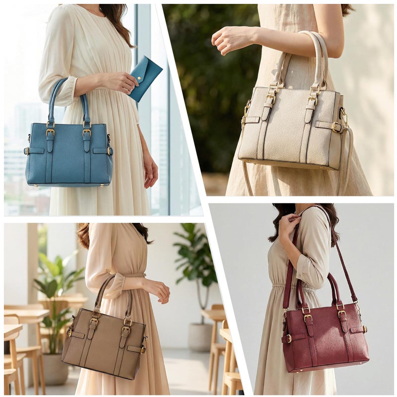Tigpoy Women's Handbags Fashion Vegan Leather Handbags Purses for women Tote Bag Shoulder Bag Top Handle Satchel Spring Purse (Blue) - Image 2